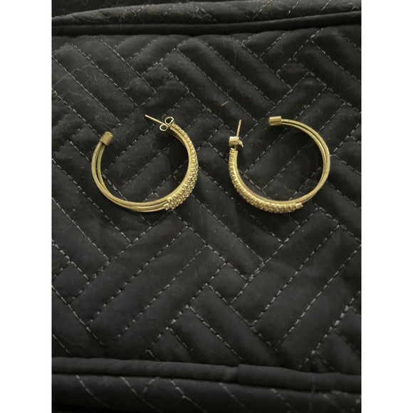 Gold Hoop Earrings Pave Rhinestone Embellished Statement Party - Picture 1 of 2